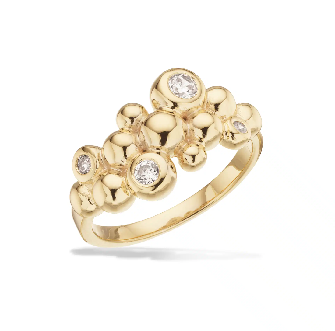 Ring kugler cubic zir. sølv forgyldt
