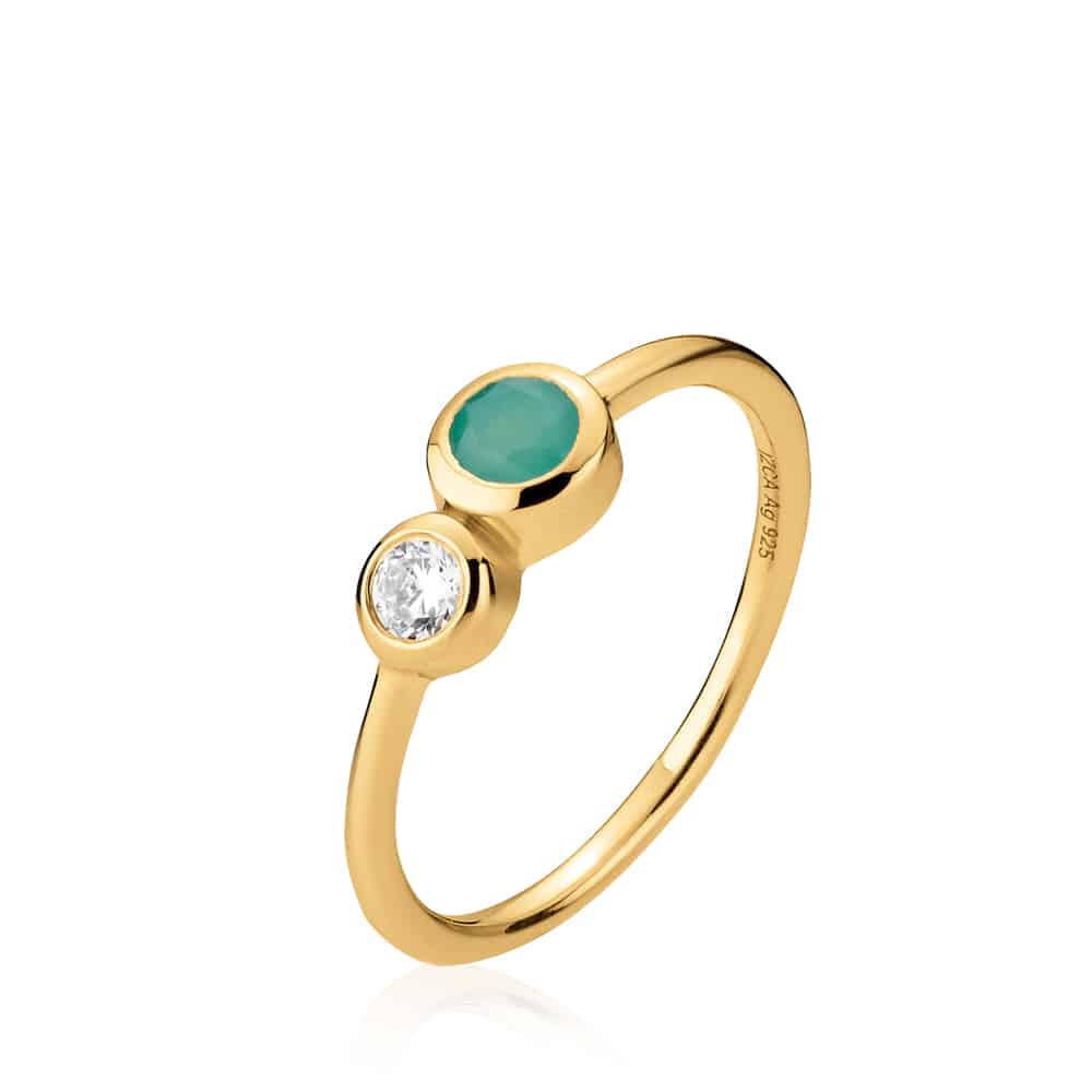 Leonora Ring Forgyldt m. Krysopras og Zirkonia
