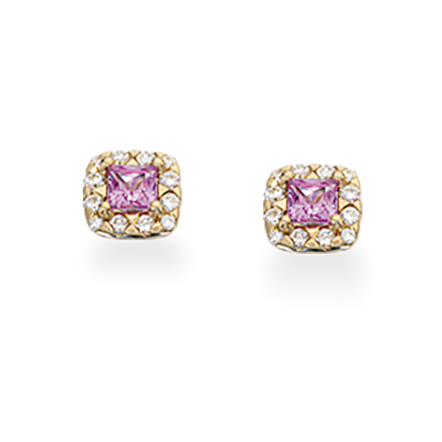 14 kt. øreringe med pink safir