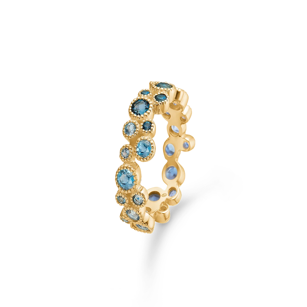 LUXURY RAINBOW ring i 14 kt. guld m. blå ædelsten