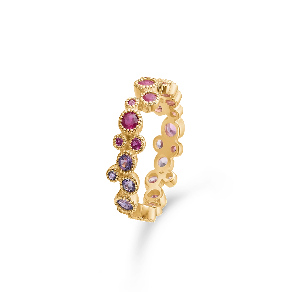 LUXURY RAINBOW ring i 14 kt. guld m. røde ædelsten