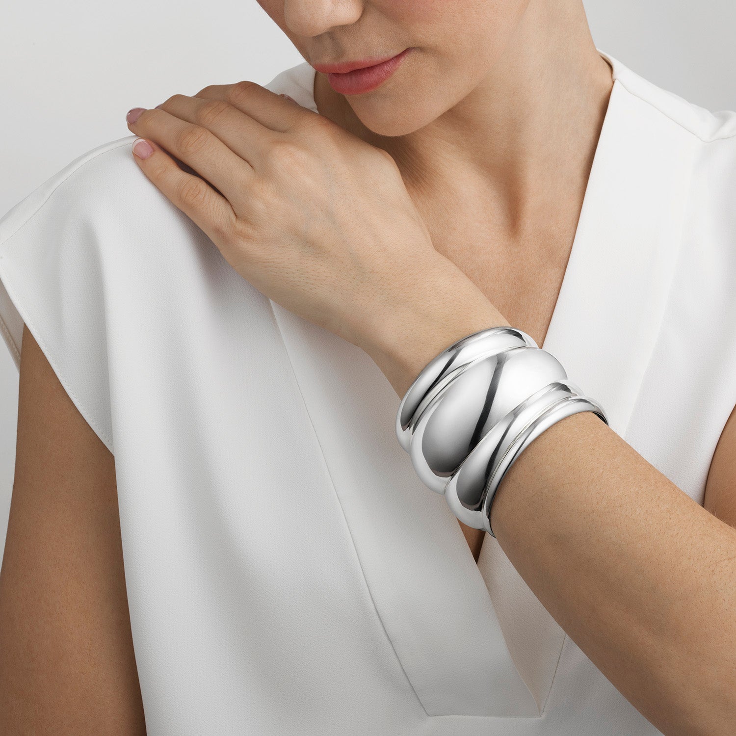 Curve Armring Stor I Sølv - Sct. Mathias Ure & Guld