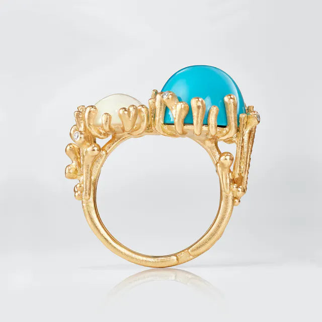 Boho dobbelt ring, turkis og opal A2922-401