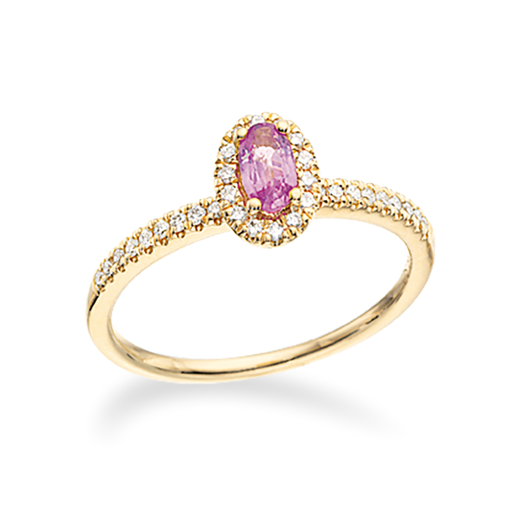 14 kt. Guldring med safir og diamanter
