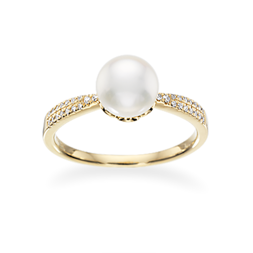14 kt. Guldring med perle og brillanter