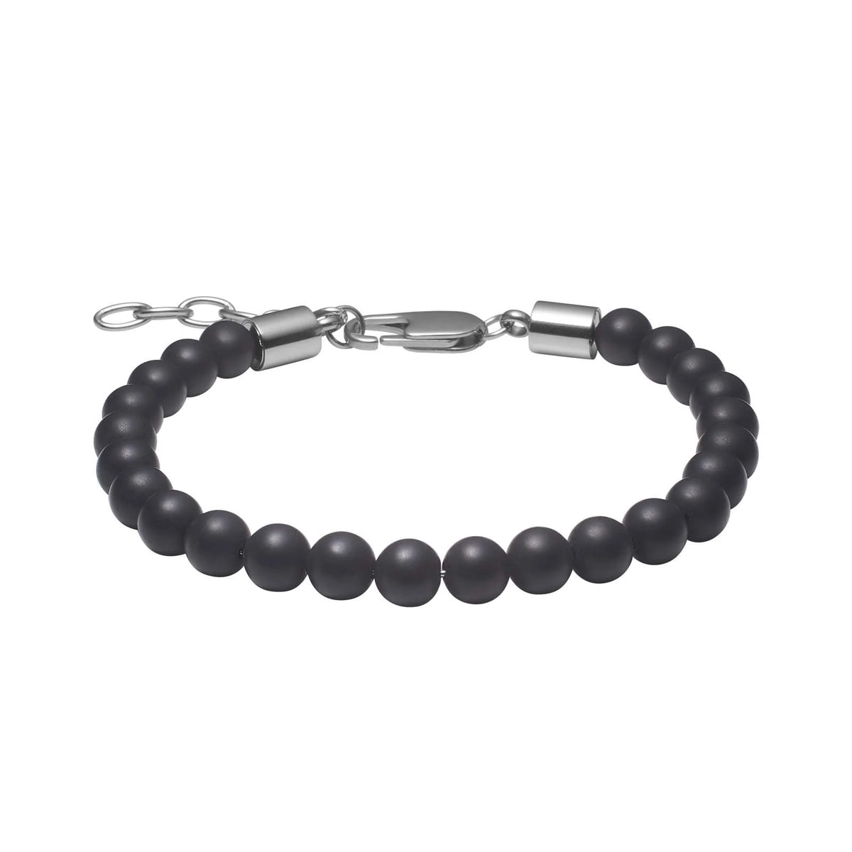 SON armbånd med matte sorte onyxkugler og rustfri ståldetaljer