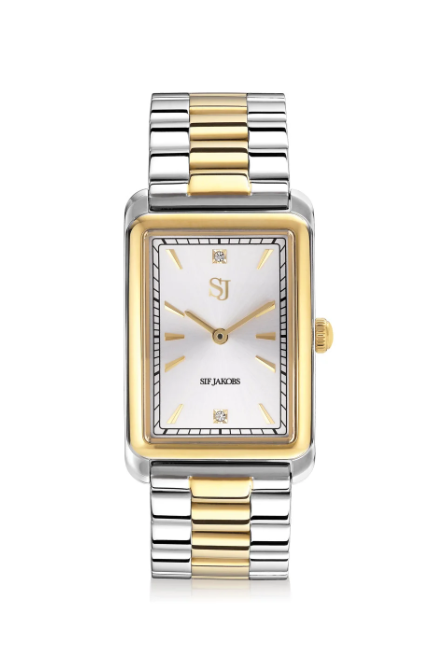 UR SANTINA - FORGYLDT RUSTFRIT STÅL MED SØLV METALLISK URSKIVE OG HVIDE ZIRCONIA.