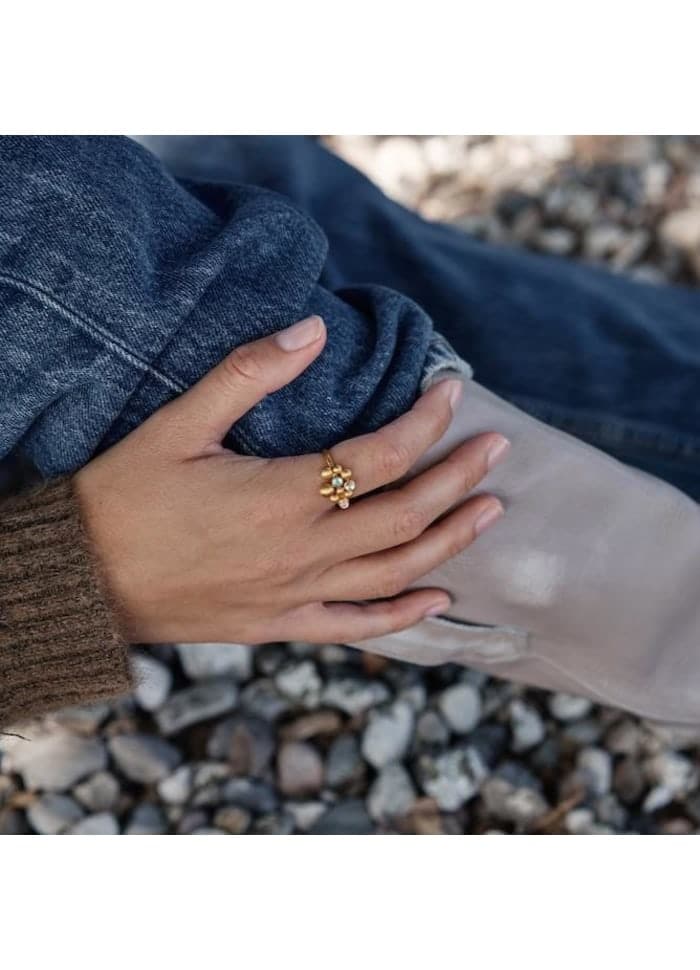 Pebbles Forgyldt Ring m. Farvede Krystaller