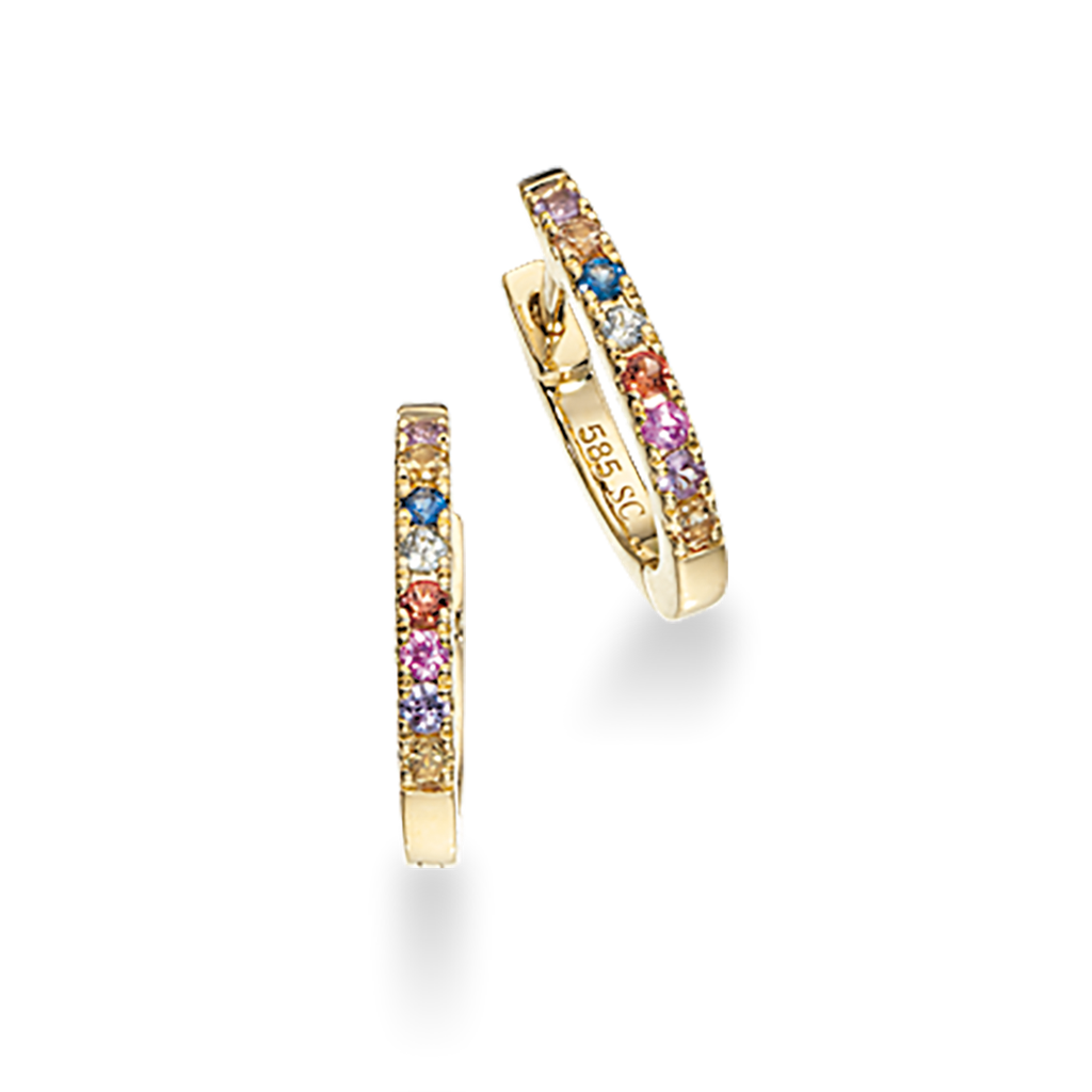 14 kt. rainbow creoler med safir