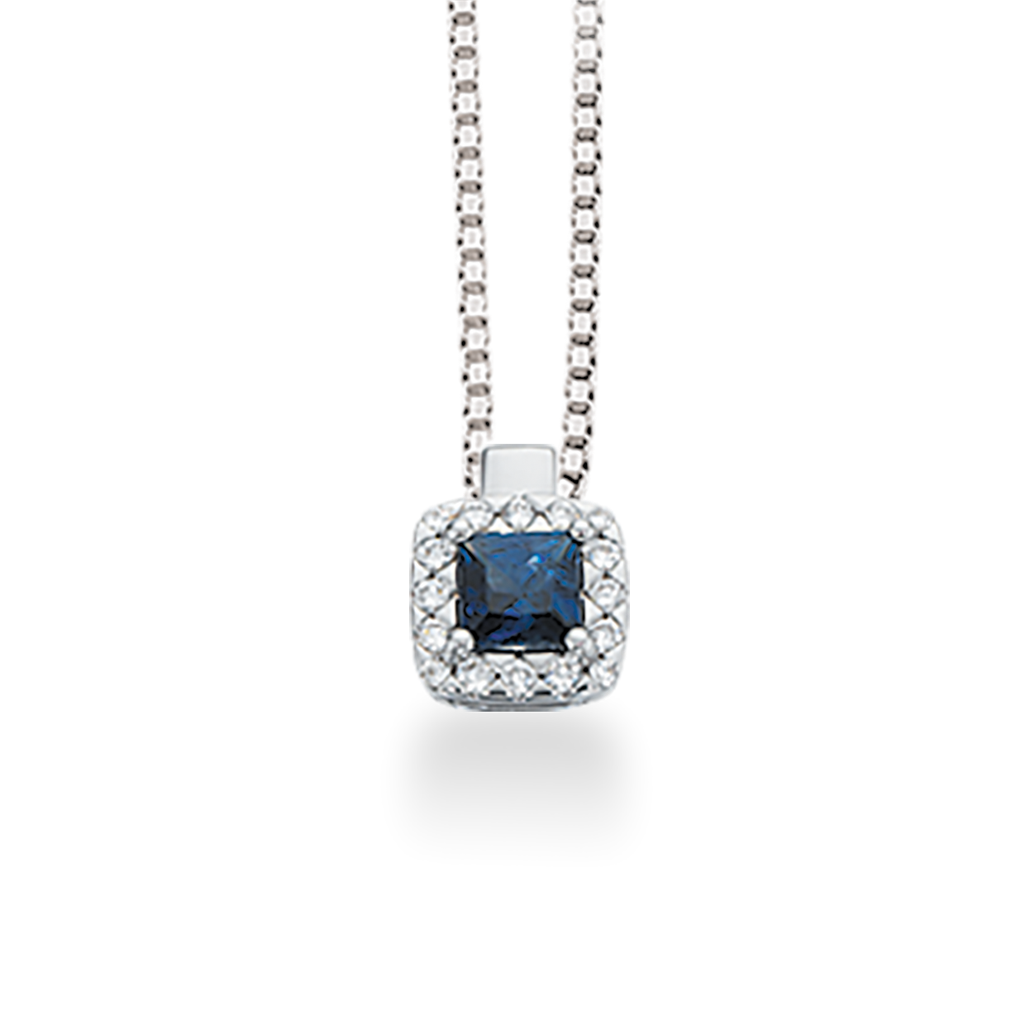 14 kt. hvidguld vedhæng med safir og diamanter