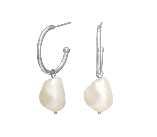 Rhodineret sølv creoler, baropue ferskvansaperler, 35 mm. - Sct. Mathias Ure & Guld