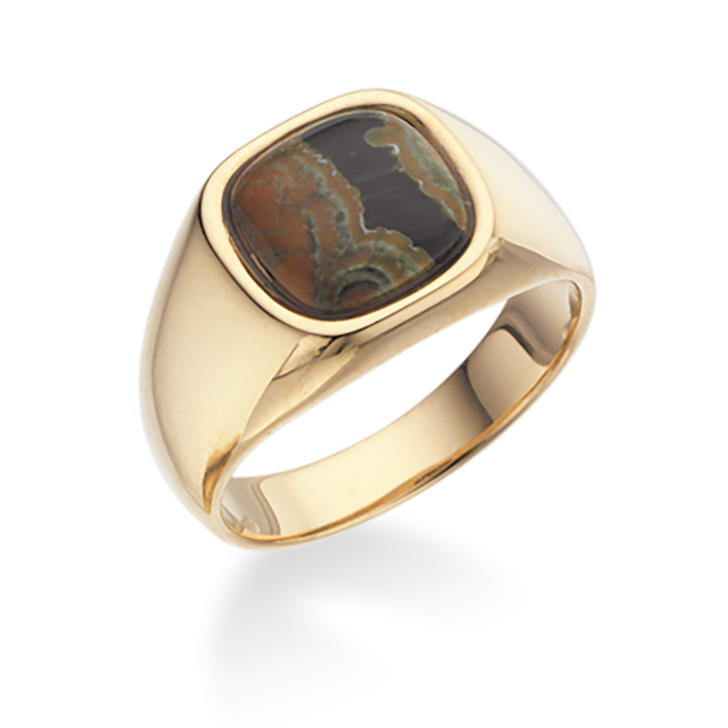 Forgyldt herre ring med grøn jasper