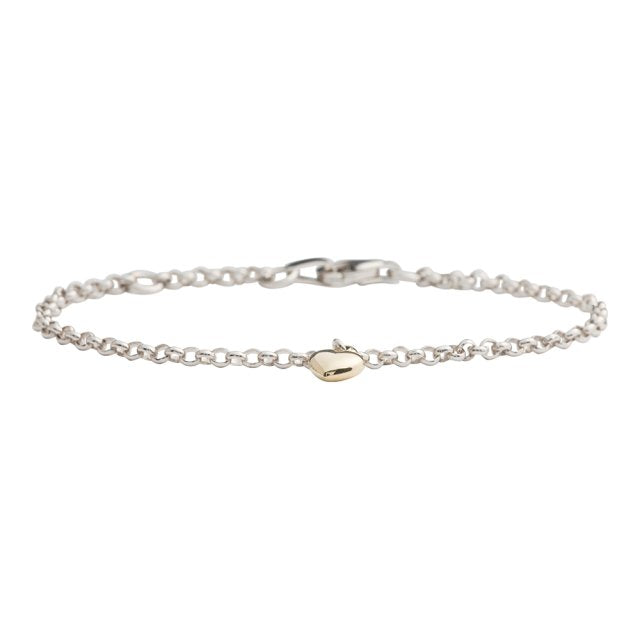 Rhod. sølvbørnearmbånd m/8 karat guldhjerte