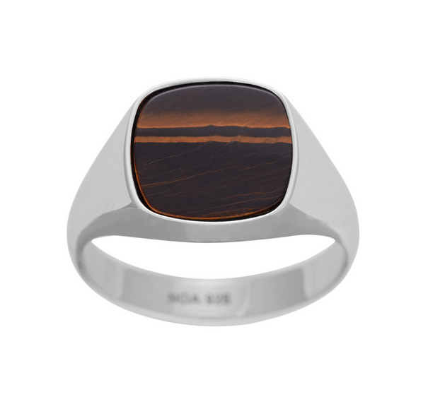 Rhodineret sølv ring, med gul tigerøje - Sct. Mathias Ure & Guld